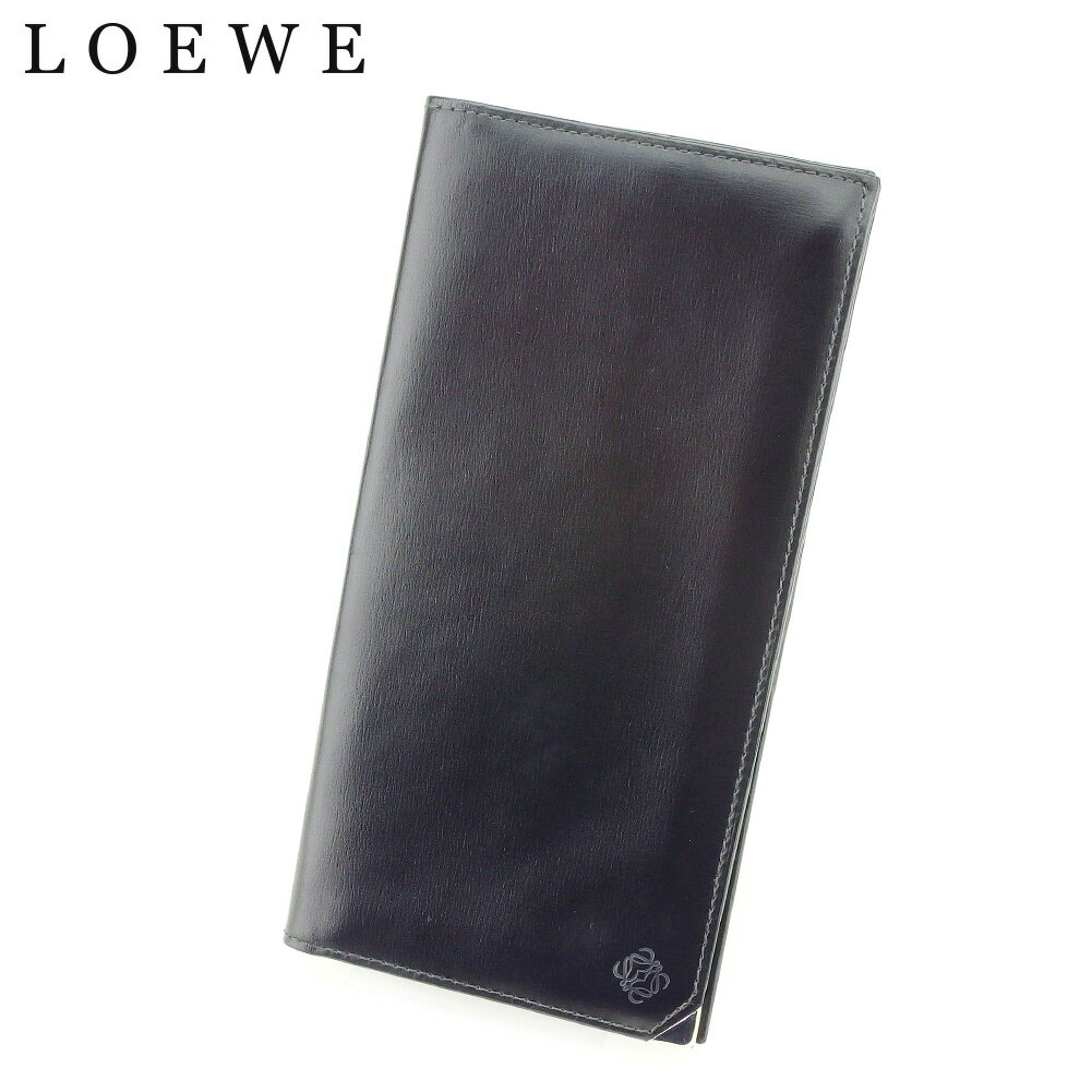 【スプリングセール】ロエベ 長札入れ 長財布 アナグラム ブラック レザー LOEWE 【ロエベ】 t9214s 【中古】