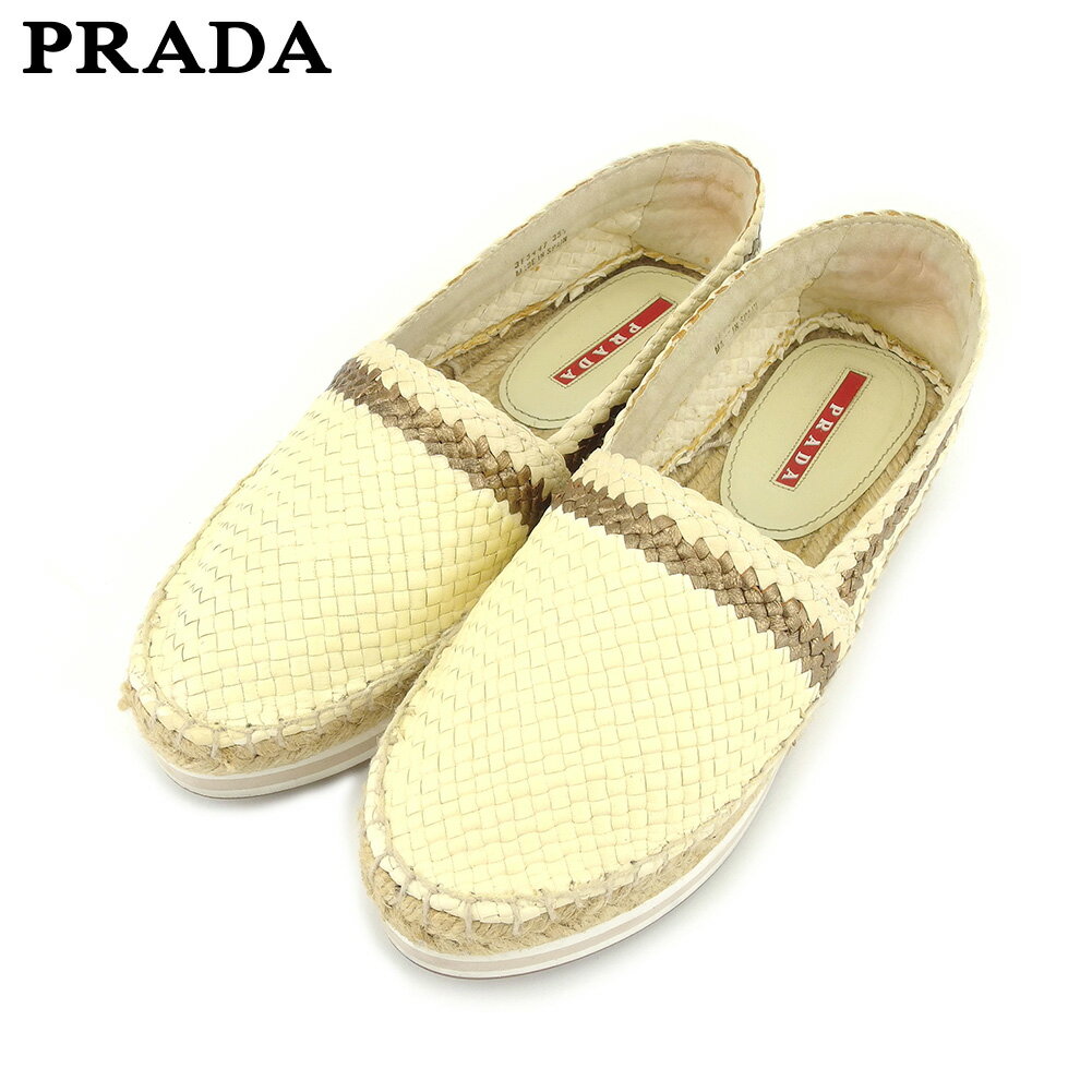 【スプリングセール30％OFF】プラダ PRADA スリッポン シューズ 靴 レディース ♯3ハーフ ベージュ レザー 【プラダ】 T9243 【中古】