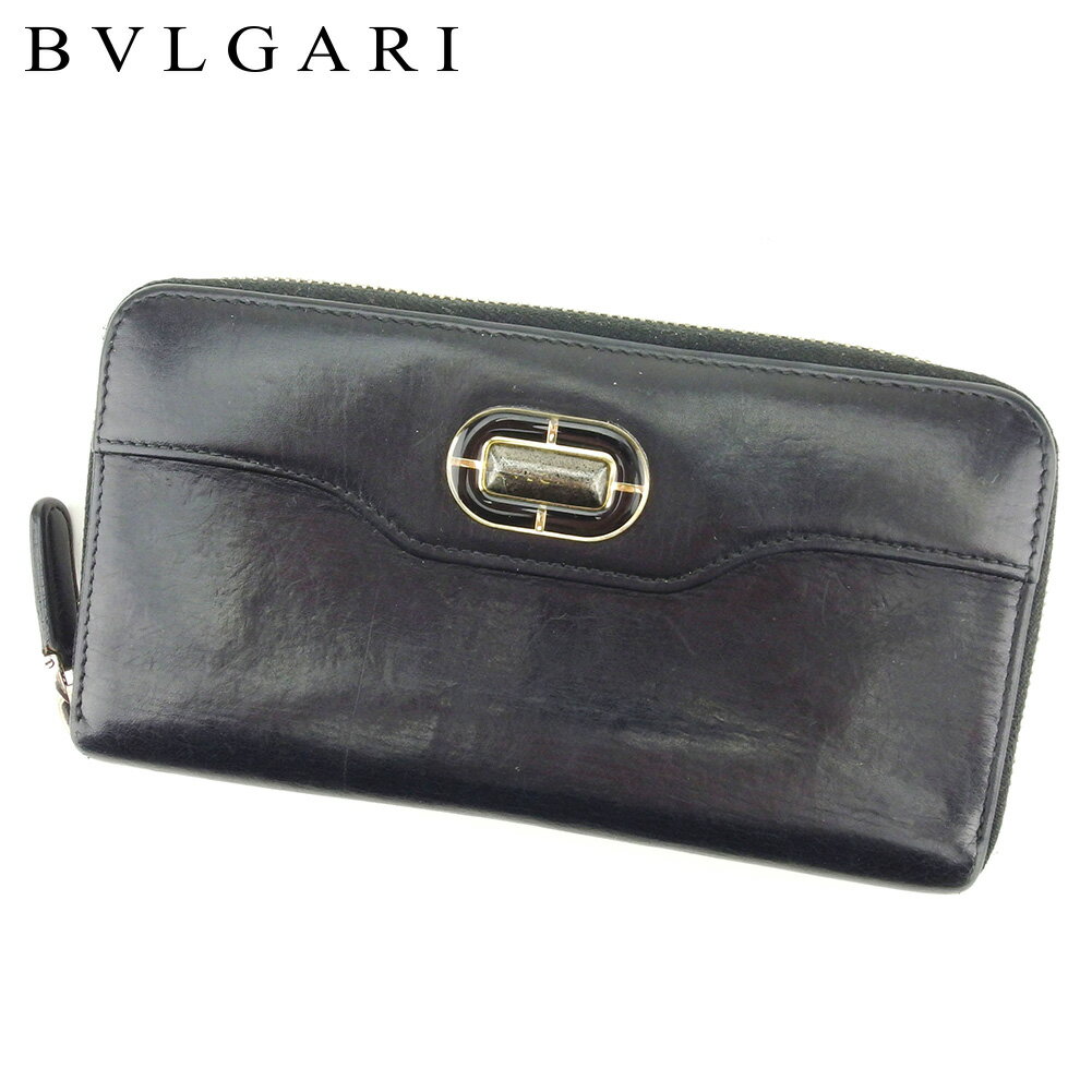 【スプリングセール30％OFF】ブルガリ 長財布 ラウンドファスナー ブラック レザー BVLGARI 【ブルガリ】 t9251s 【中古】