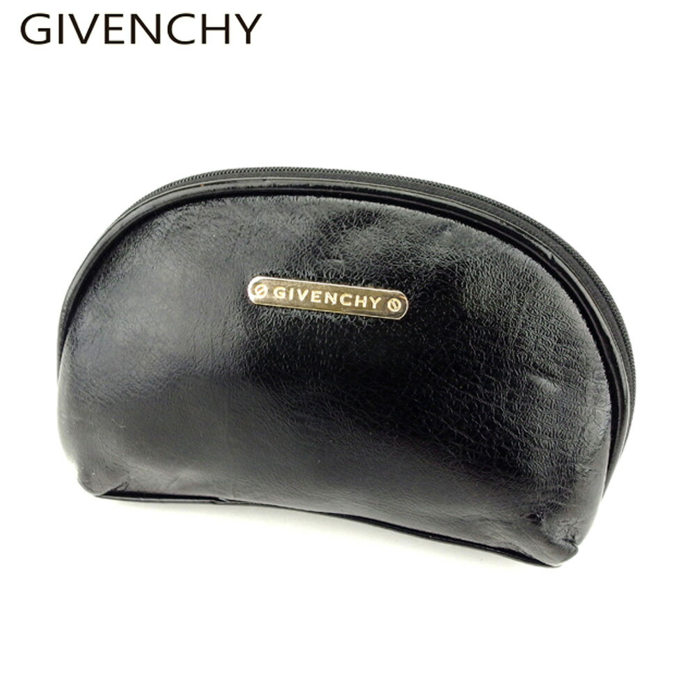 【スプリングセール30％OFF】ジバンシー 化粧ポーチ ポーチ ロゴプレート ブラック レザー GIVENCHY 【ジバンシー】 【中古】 a1797s