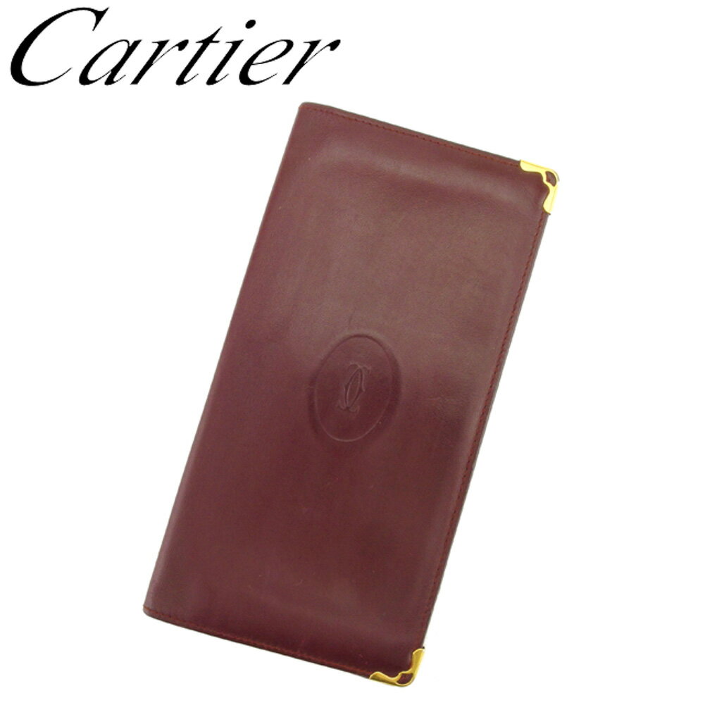 【スプリングセール30％OFF】カルティエ 長札入れ 札入れ マストライン ボルドー ゴールド レザー Cartier 【カルティエ】 b1010s 【中古】