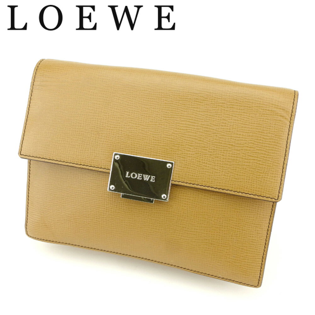 【スプリングセール30％OFF】ロエベ クラッチバッグ バック セカンドバッグ バック ロゴプレート ベージュ シルバー レザー LOEWE セカンドバッグ バック ファッション 収納バッグ バック 【ロエベ】 C3563 【中古】