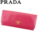 【冬のTHEセール 30%OFF】プラダ 長財布 ファスナー付き 財布 ロゴ ピンク ゴールド レザー PRADA 【プラダ】 f1428s 【中古】