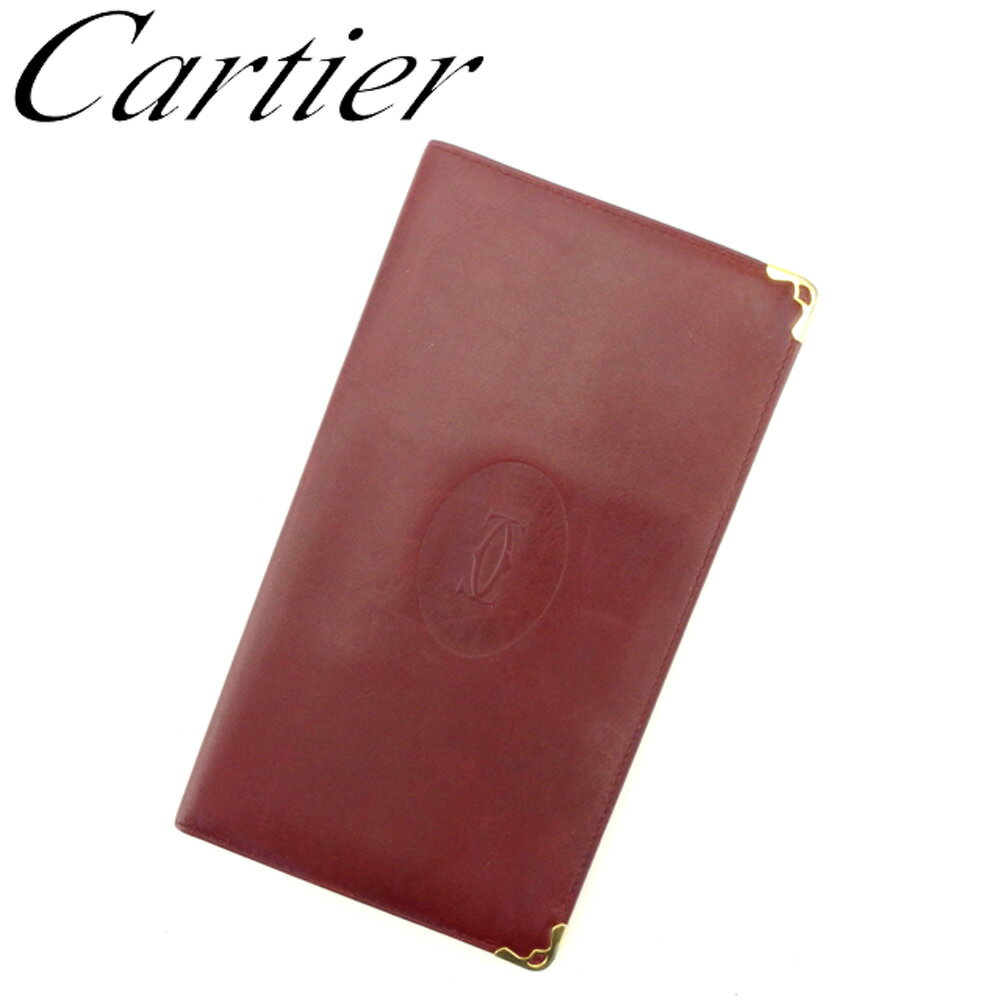 【スプリングセール30％OFF】カルティエ Cartier 長札入れ 札入れ レディース メンズ ボルドー ゴールド レザー 【カルティエ】 F1473 【中古】