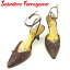 【冬のTHEセール 30%OFF】サルヴァトーレ フェラガモ Salvatore Ferragamo パンプス シューズ 靴 レディース ♯5ハーフC ポインテッドトゥ ブラウン ゴールド レザー 【フェラガモ】 F1485 【中古】