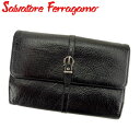 【新春初売り】サルヴァトーレ フェラガモ Wホック 財布 二つ折り 財布 ガンチーニ ブラック レザー Salvatore Ferragamo 【フェラガモ】 l2713s 【中古】