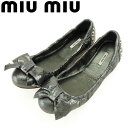 【スプリングセール】ミュウミュウ miu miu パンプス シューズ 靴 レディース ♯34ハーフ リボン スタッズ ブラック シルバー ラミネート加工ゴートス...