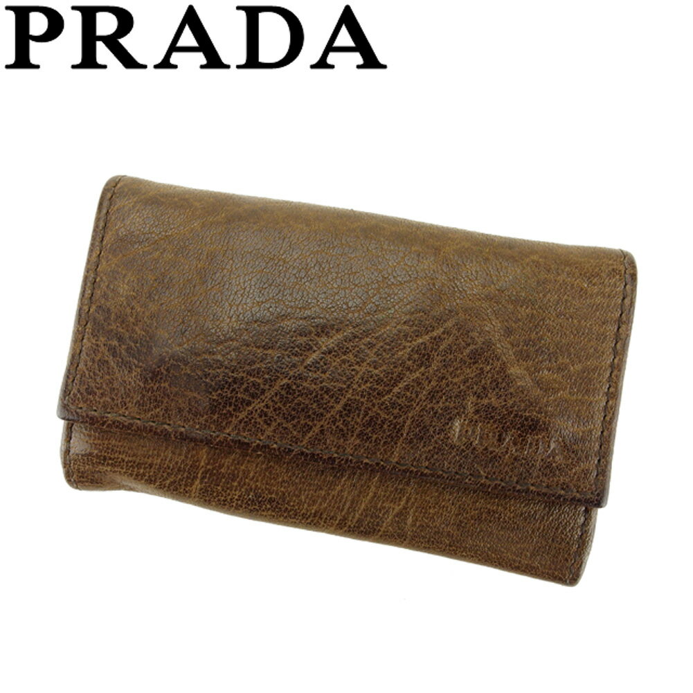 【スプリングセール30％OFF】プラダ キーリング 6連キーケース ブラウン レザー PRADA 【プラダ】 t9259s 【中古】