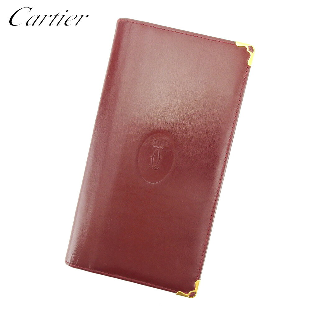 【スプリングセール30％OFF】カルティエ Cartier 長札入れ 長財布 レディース メンズ ボルドー レザー 【カルティエ】 T9290 【中古】