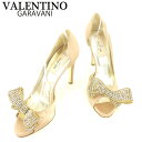 【春の大感謝祭 30％OFF】ヴァレンティノ ガラヴァーニ VALENTINO GARAVANI サンダル パンプス シューズ 靴 レディース ♯37 ラインストーン付き ベージュ ゴールド サテン×レザー 【ヴァレンティノ ガラヴァーニ】 T9382 【中古】