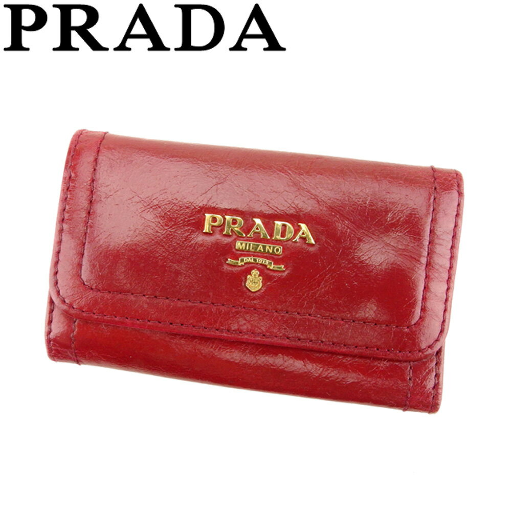 【スプリングセール30％OFF】プラダ キーケース 6連キーケース ロゴ レッド ゴールド レザー PRADA 【プラダ】 t9396s 【中古】