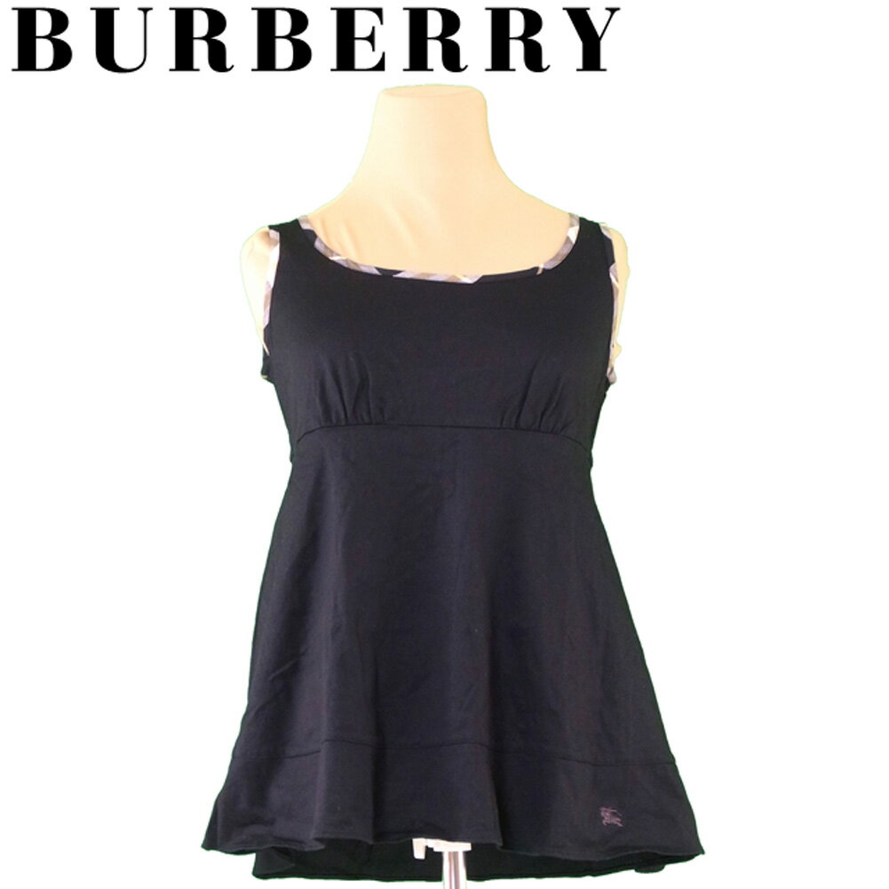 【スプリングセール30％OFF】バーバリー ブルーレーベル BURBERRY BLUE LABEL トップス フレアー レディース ♯38サイズ ノースリ ブラック ベージュ系 綿 コットン 【バーバリー ブルーレーベル】 A1783 【中古】