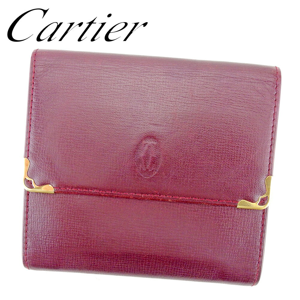 【スプリングセール30％OFF】カルティエ Wホック 財布 二つ折り 財布 マストライン ボルドー レザー Cartier ホックサイフ ホック財布 財布 サイフ財布 ユニセックス 小物 【カルティエ】 L2749 【中古】