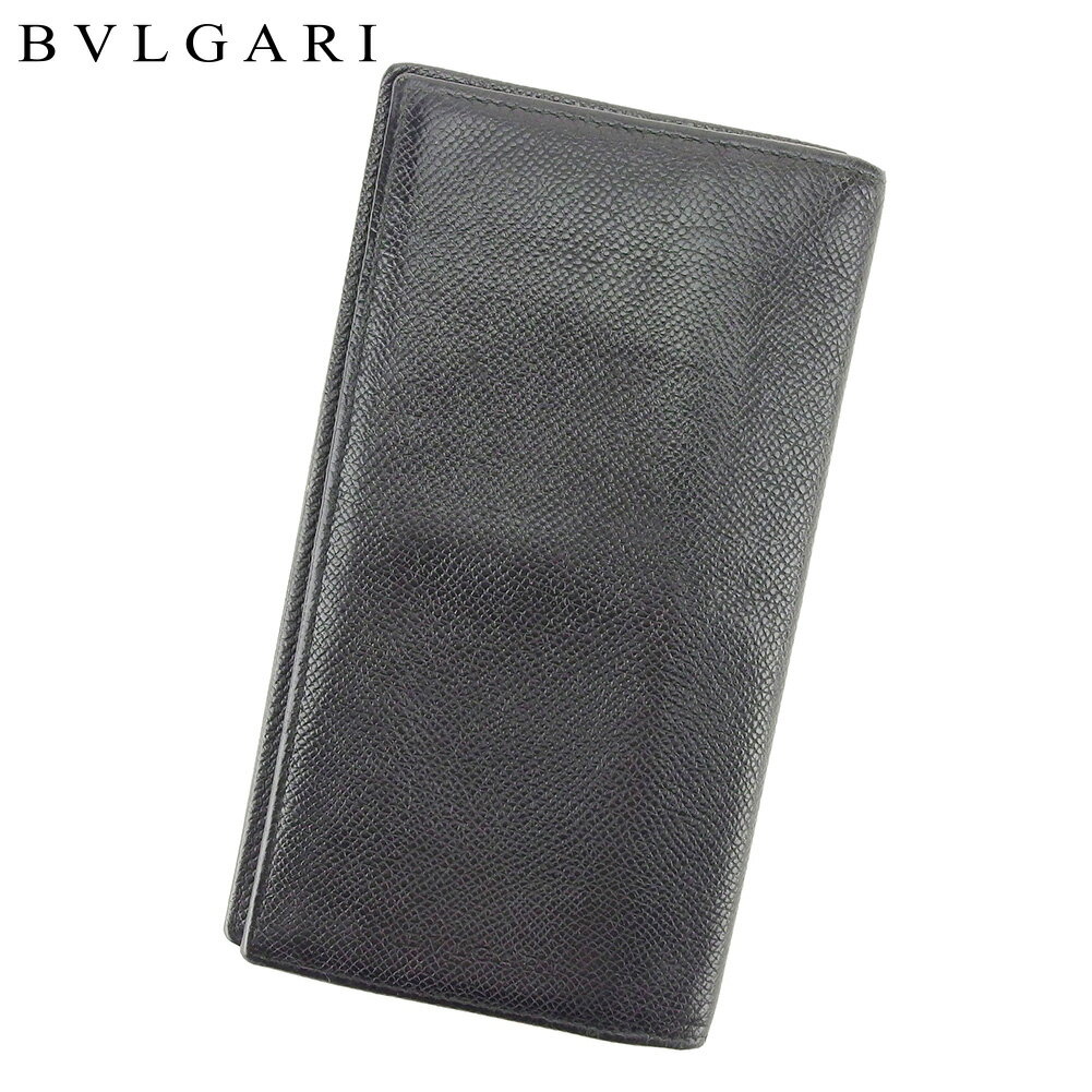 【スプリングセール30％OFF】ブルガリ BVLGARI 長札入れ 長財布 レディース メンズ ブラック レザー 【ブルガリ】 T8909 【中古】