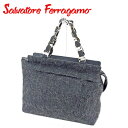 【スプリングセール30％OFF】サルヴァトーレ フェラガモ ハンドバッグ バック ヴァラ金具 グレー 灰色 キャンバス Salvatore Ferragamo バック 手持ちバッグ バック ファッションバッグ バック 収納 【フェラガモ】 T9544 【中古】