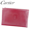 【スプリングセール】カルティエ Cartier ポーチ 化粧ポーチ レディース メンズ ボルドー レザー 【カルティエ】 T9555 【中古】