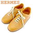 【冬のTHEセール 30%OFF】エルメス HERMES スニーカー シューズ 靴 レディース #37 ライトブラウン キャンバス×レザー 【エルメス】 T9572 【中古】