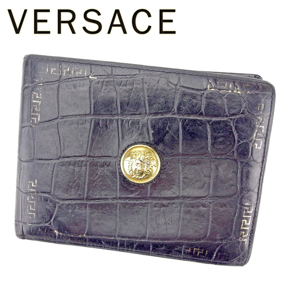 【スプリングセール30％OFF】ジャンニヴェルサーチ 二つ折り 財布 メデューサ ブラック レザー GIANNI VERSACE 【ジャンニヴェルサーチ】 t9577s 【中古】