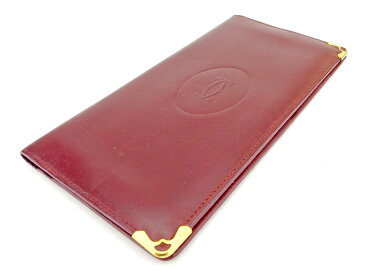 【送料無料】 【残り1点】 【中古】 カルティエ 長札入れ 札入れ マストライン ボルドー ゴールド レザー Cartier 【カルティエ】 B1022