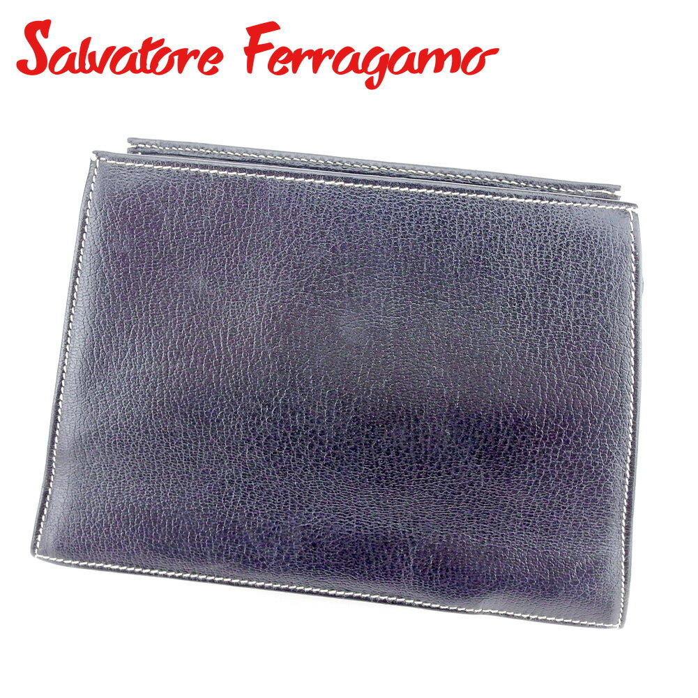 【スプリングセール30％OFF】サルヴァトーレ フェラガモ Salvatore Ferragamo ポーチ 化粧ポーチ レディース ブラック ゴールド レザー..