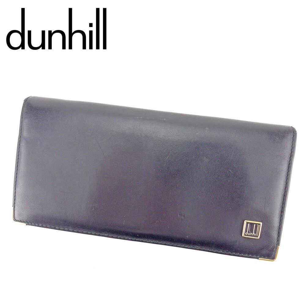 【スプリングセール30％OFF】ダンヒル 長財布 ファスナー付き 財布 ロゴプレート ブラック ゴールド レザー dunhill 長サイフ サイフ 収納 ユニセックス 小物 【ダンヒル】 B1071 【中古】