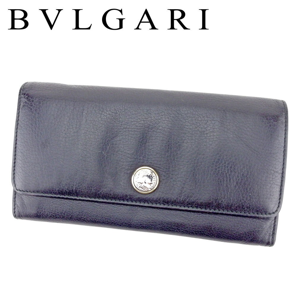 【スプリングセール30％OFF】ブルガリ 長財布 ファスナー付き 財布 モネーテ ブラック シルバー ゴールド レザー BVLGARI 【ブルガリ】 t9502s 【中古】