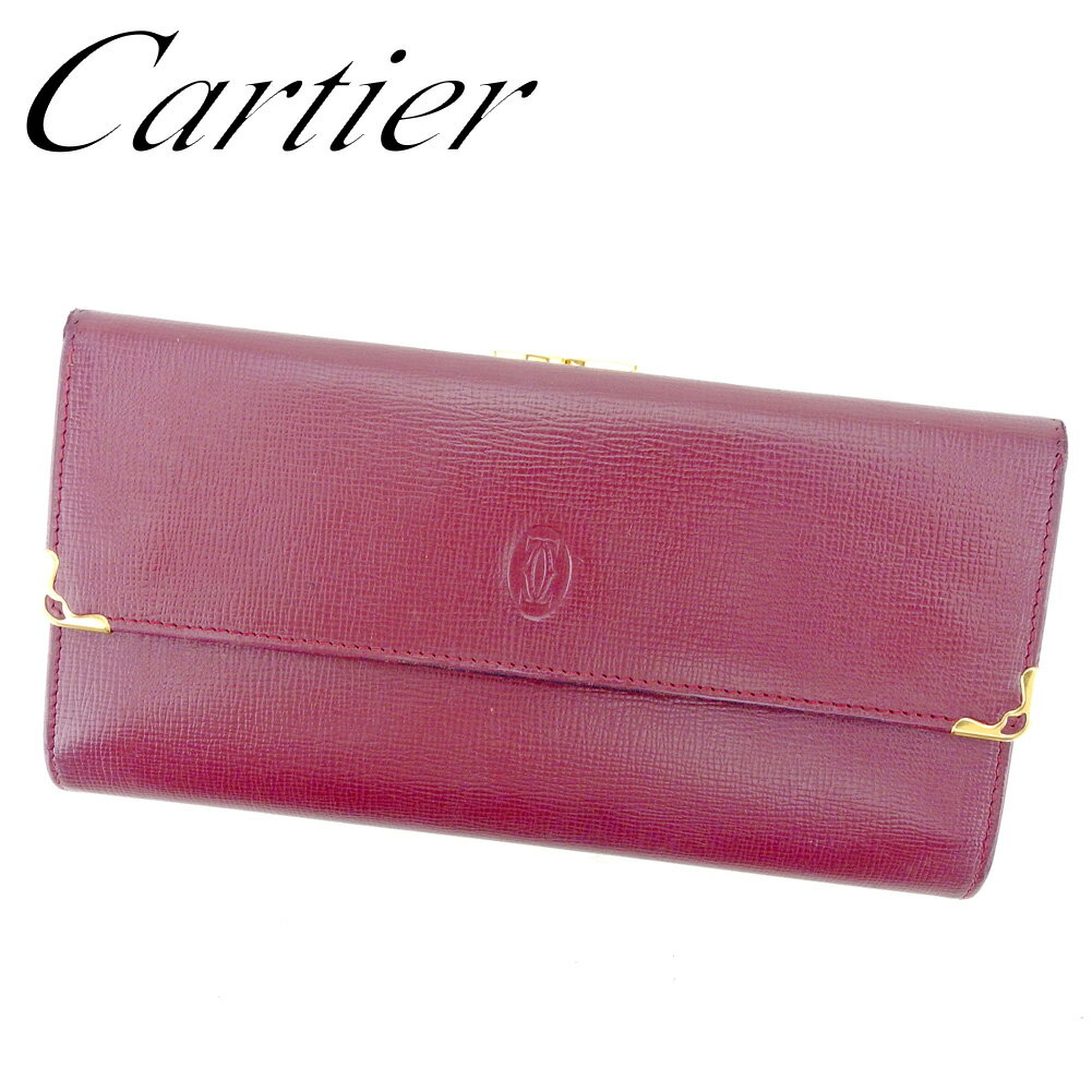 【スプリングセール30％OFF】カルティエ 長財布 がま口 三つ折り 財布 マストライン ボルドー ゴールド レザー Cartier 【カルティエ】 t9508s 【中古】