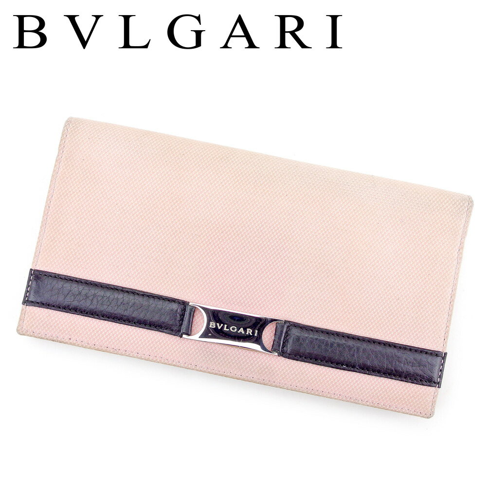 【スプリングセール30％OFF】ブルガリ BVLGARI 長札入れ 札入れ レディース ピンク ブラック シルバー キャンバス×レザー 【ブルガリ】 T9514 【中古】