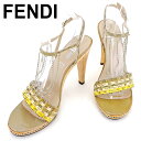 【春の大感謝祭 30％OFF】フェンディ FENDI サンダル シューズ 靴 レディース ♯37ハーフ アンクルストラップ ベージュ グリーン イエロー系 レザー 【フェンディ】 T9530 【中古】