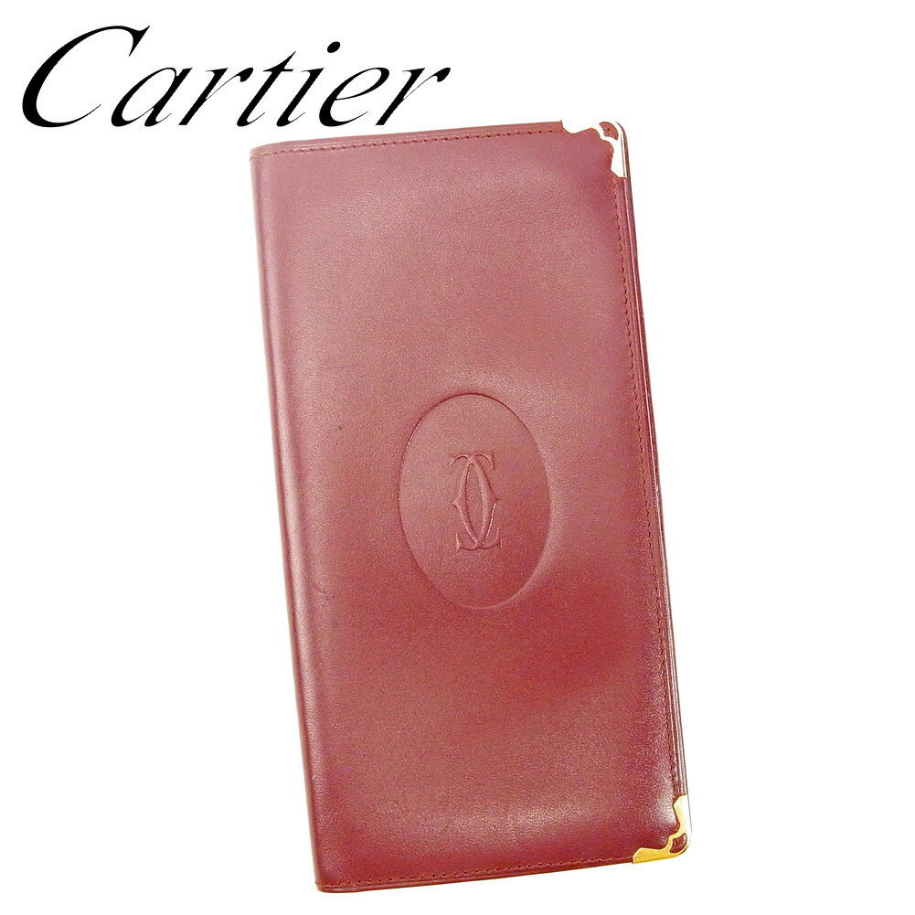 【スプリングセール30％OFF】カルティエ Cartier 長札入れ 長財布 レディース メンズ ボルドー レザー 【カルティエ】 G1397 【中古】