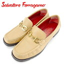 【スプリングセール30％OFF】サルヴァトーレ フェラガモ Salvatore Ferragamo ローファー シューズ 靴 レディース ♯6ハーフD ベージュ ゴールド ブラック レザー 【フェラガモ】 P857 【中古】