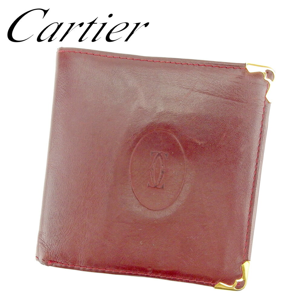 【スプリングセール30％OFF】カルティエ 二つ折り 財布 マストライン ボルドー ゴールド レザー Cartier 二つ折りサイフ 財布 サイフ 収納 ユニセックス 小物 【カルティエ】 P868 【中古】