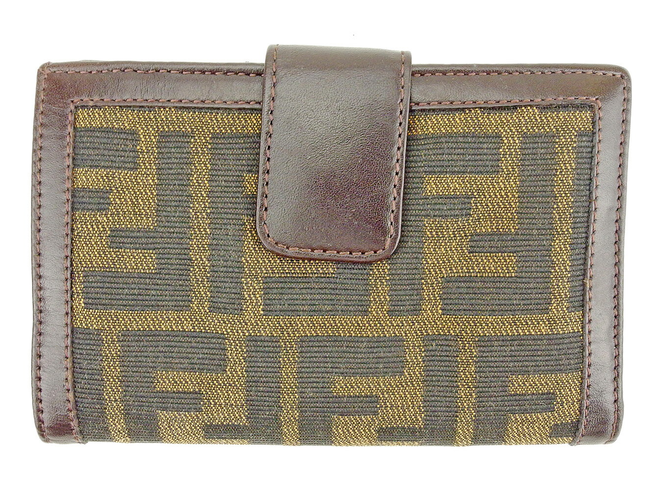 【中古】 フェンディ ガマ口 財布 二つ折り ズッカ ブラウン ブラック ベージュ シルバー キャンバス×レザー FENDI ガマ口 財布 サイフ コンパクトブランド財布 ユニセックス 小物 【フェンディ】 P876