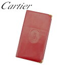 【春の大感謝祭 30％OFF】カルティエ Cartier 長札入れ 札入れ レディース メンズ ボルドー ゴールド レザー 【カルティエ】 P900 【中古】