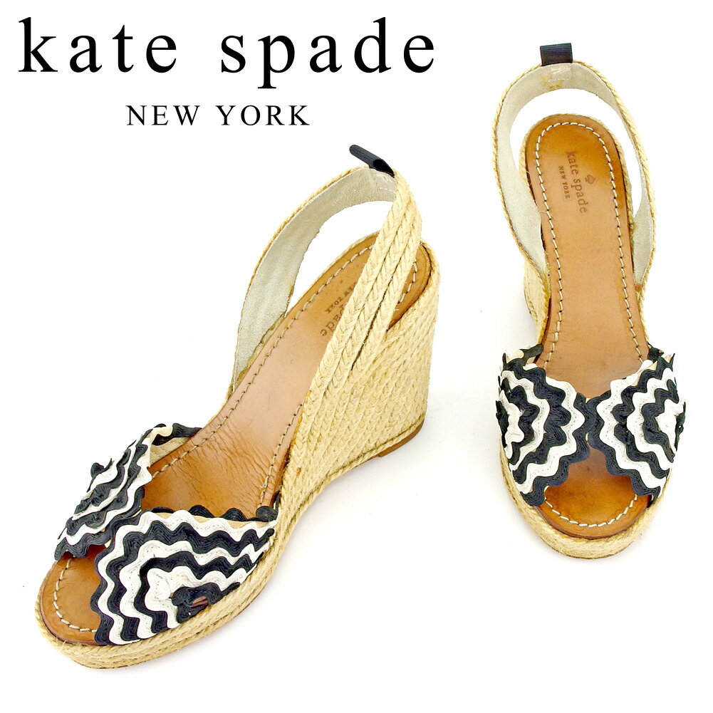 【スプリングセール30％OFF】ケイト スペード kate spade サンダル シューズ 靴 レディース ♯6 ジュート ベージュ ホワイト 白 ブラック 【ケイト・スペード】 P911 【中古】