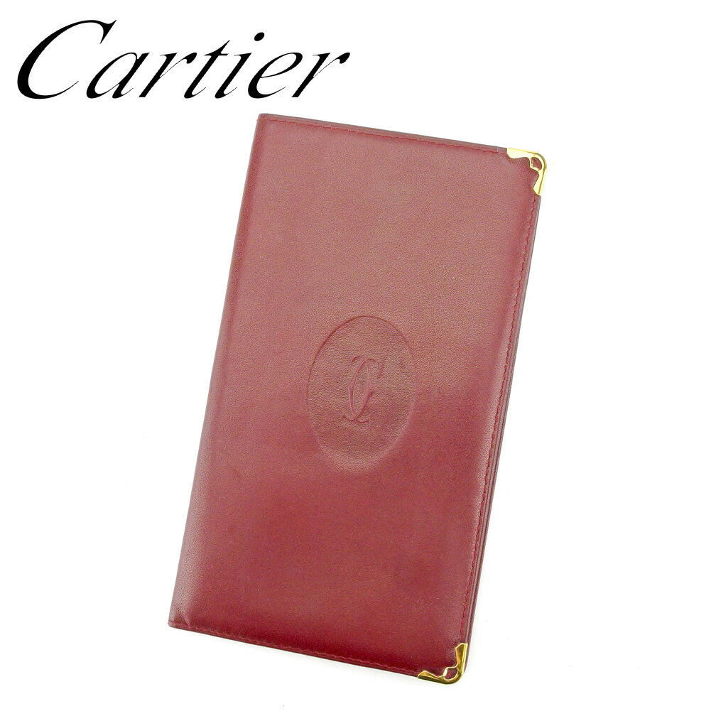 【スプリングセール30％OFF】カルティエ Cartier 長札入れ 札入れ レディース メンズ ボルドー ゴールド レザー 【カルティエ】 P922 【中古】