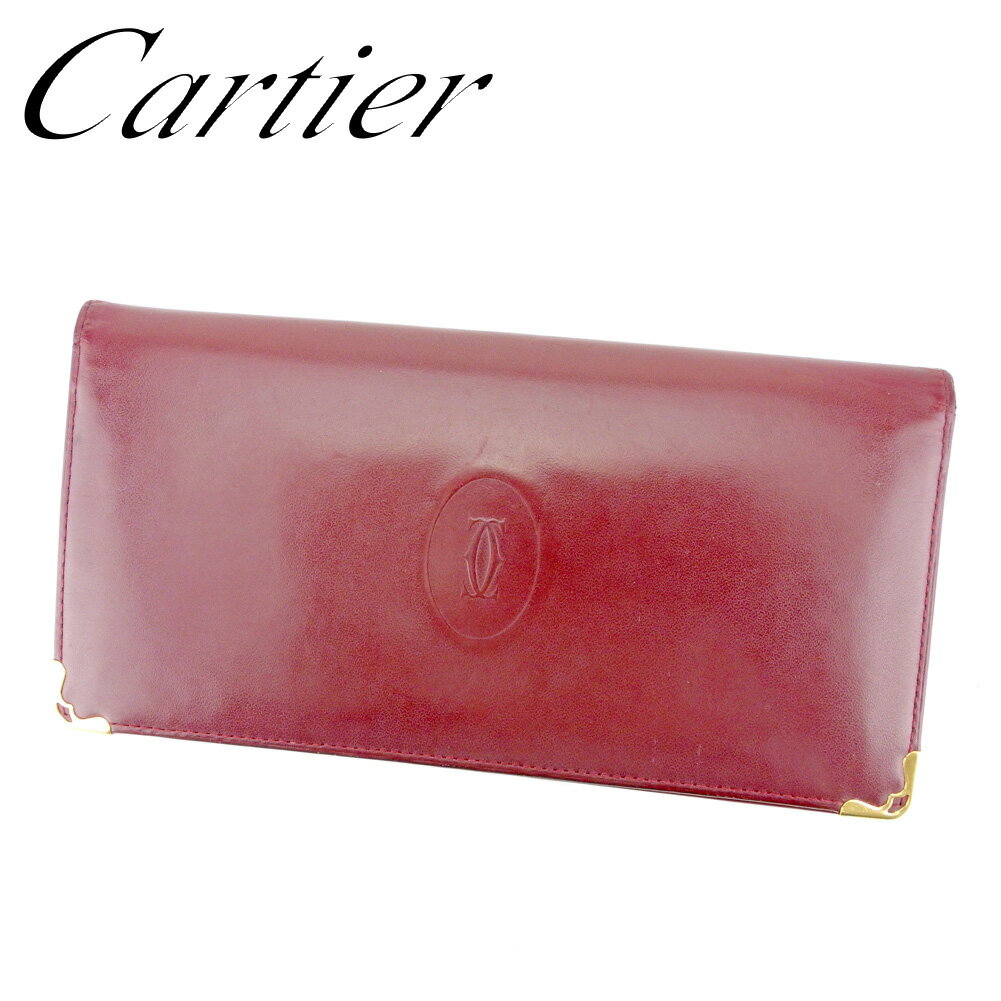 【スプリングセール30％OFF】カルティエ Cartier 長札入れ 札入れ レディース メンズ ボルドー ゴールド レザー 【カルティエ】 T9357 【中古】