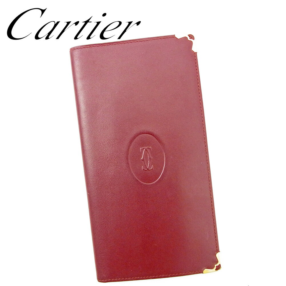 【スプリングセール30％OFF】カルティエ Cartier 長札入れ 長財布 レディース メンズ ボルドー レザー 【カルティエ】 T9471 【中古】