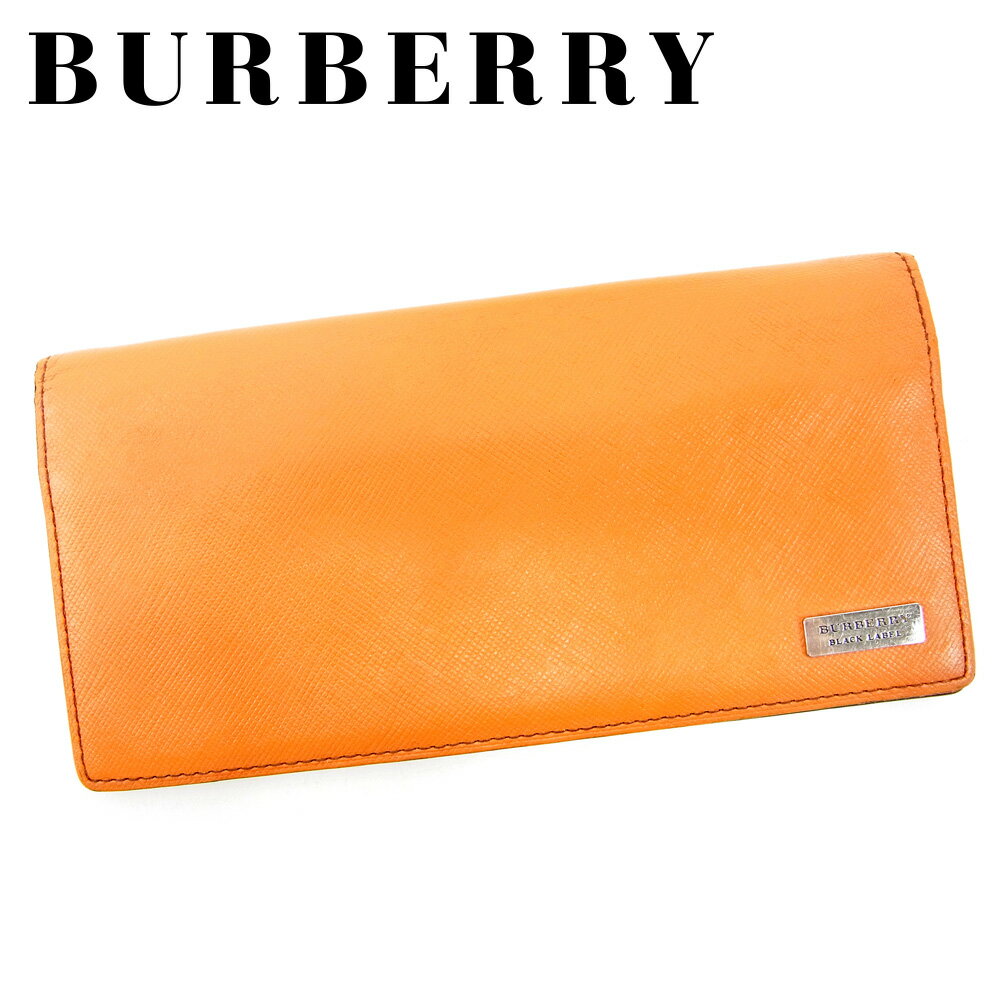 【スプリングセール30％OFF】バーバリー 長財布 ファスナー付き 長財布 オレンジ レザー BURBERRY 【バーバリー】 t9484s 【中古】