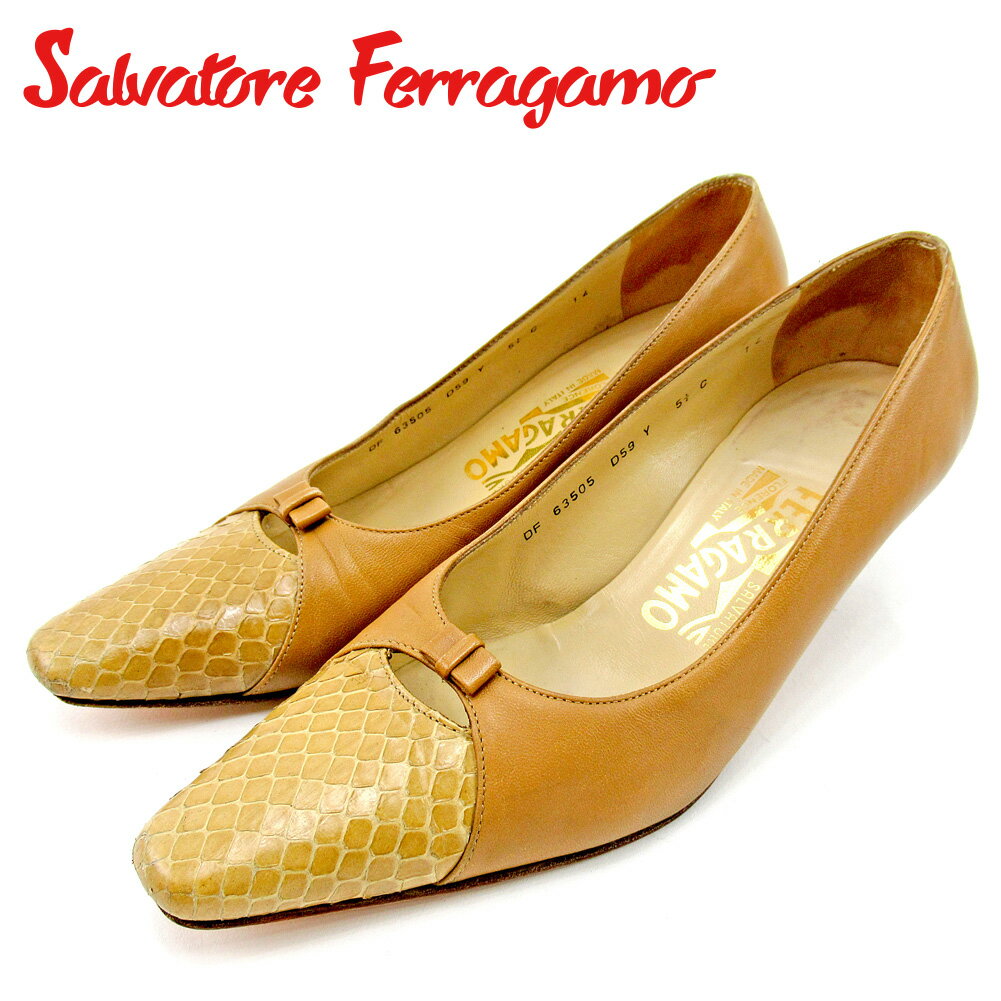 【スプリングセール30％OFF】サルヴァトーレ フェラガモ Salvatore Ferragamo パンプス シューズ 靴 レディース #5ハーフ ベージュ レザー 【フェラガモ】 E1416 【中古】