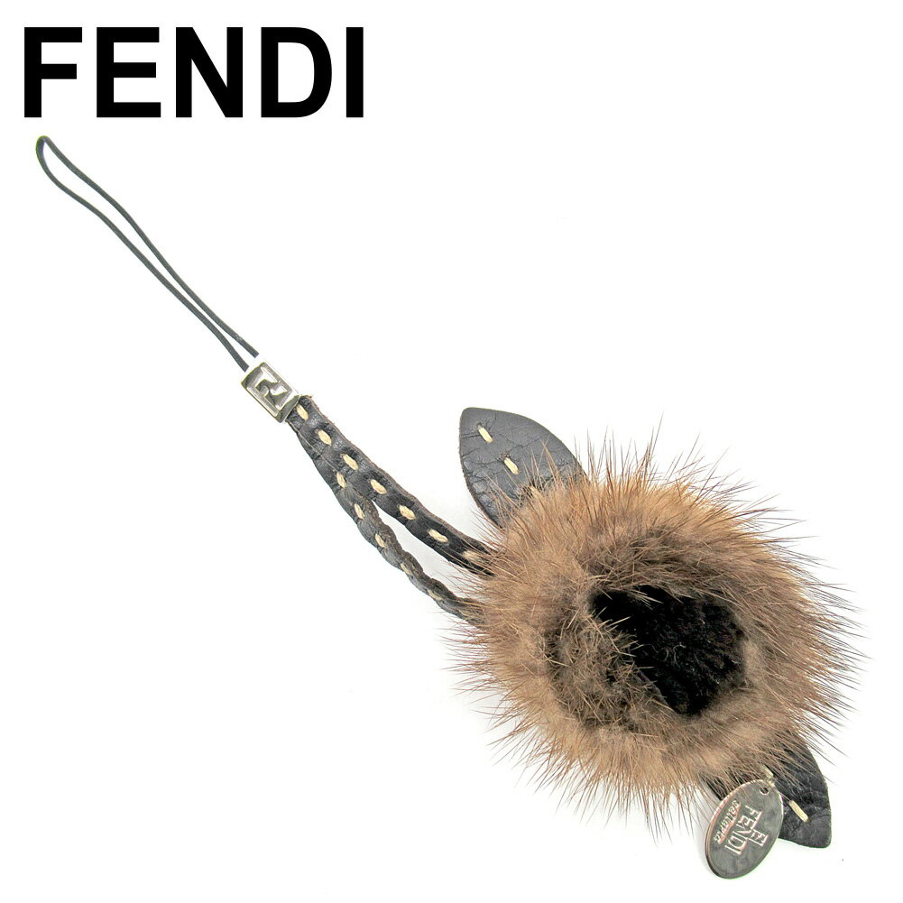 【スプリングセール30％OFF】フェンディ FENDI 携帯ストラップ キーホルダー メンズ可 ブラウン レザー×ファー 【フェンディ】 E1432 【中古】