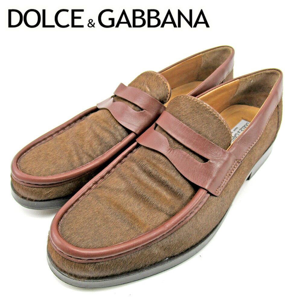 【スプリングセール30％OFF】ドルチェ&ガッバーナ ローファー シューズ 靴 #9 ブラウン レザー×ハラコ DOLCE&GABBANA 【ドルチェ&ガッバーナ】 e1446s 【中古】