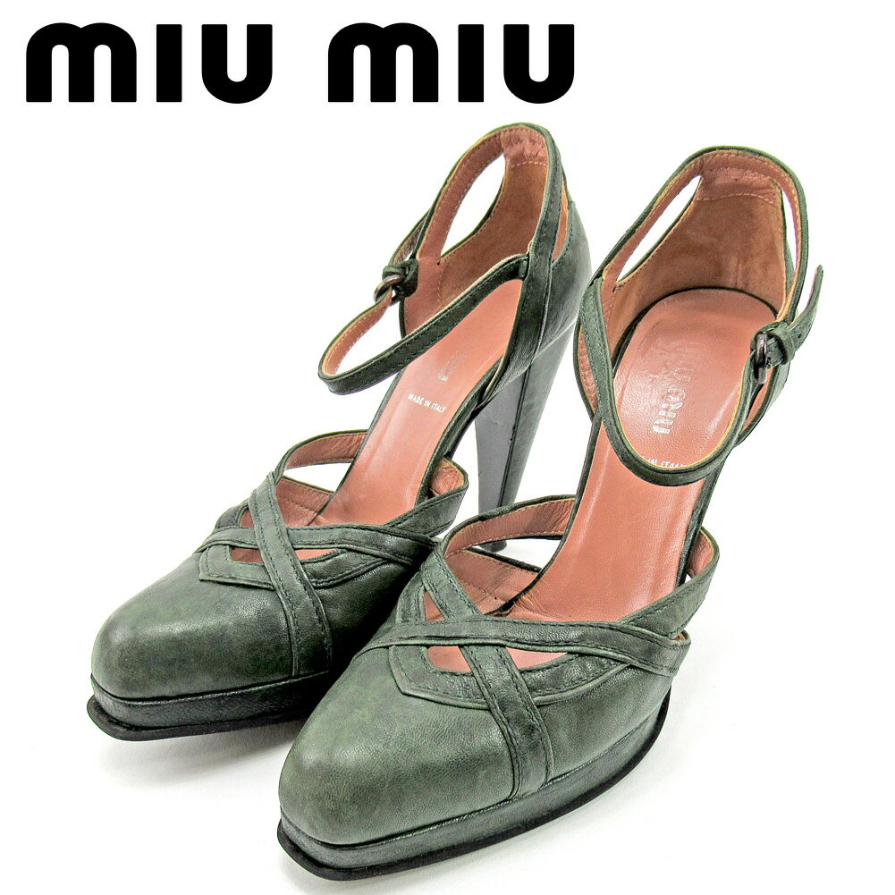 【スプリングセール30％OFF】ミュウミュウ パンプス シューズ 靴 #36 グリーン レザー miu miu 【ミュウミュウ】 e1484s 【中古】