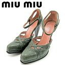 【スプリングセール】ミュウミュウ miu miu パンプス シューズ 靴 レディース #36 グリーン レザー 【ミュウミュウ】 E1484 【中古】