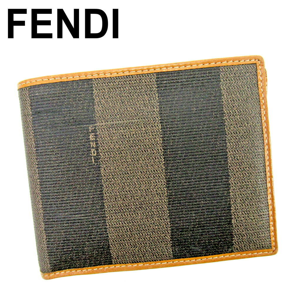 【スプリングセール30％OFF】フェンディ 二つ折り 財布 ペカン ベージュ ブラック PVC×レザー FENDI 【フェンディ】 e1491s 【中古】