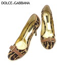 【春の大感謝祭 30％OFF】ドルチェ&ガッバーナ DOLCE&GABBANA パンプス シューズ 靴 レディース ♯37ハーフ ドルガバ ブラウン ベージュ ブラック ゴールド キャンバス×レザー 【ドルチェ&ガッバーナ】 G1450 【中古】