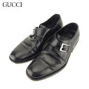 【スプリングセール】グッチ GUCCI シューズ ビジネスシューズ 靴 メンズ ♯39ハーフE ブラック シルバー レザー 【グッチ】 G1452 【中古】