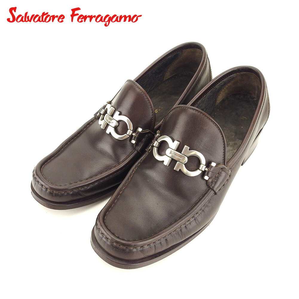 【スプリングセール30％OFF】サルヴァトーレ フェラガモ Salvatore Ferragamo ローファー シューズ 靴 レディース ♯6D ブラウン シルバー レザー 【フェラガモ】 G1456 【中古】