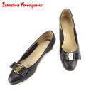 【スプリングセール】サルヴァトーレ フェラガモ Salvatore Ferragamo パンプス シューズ 靴 レディース ♯4ハーフC クロコ調 ブラック ゴ...