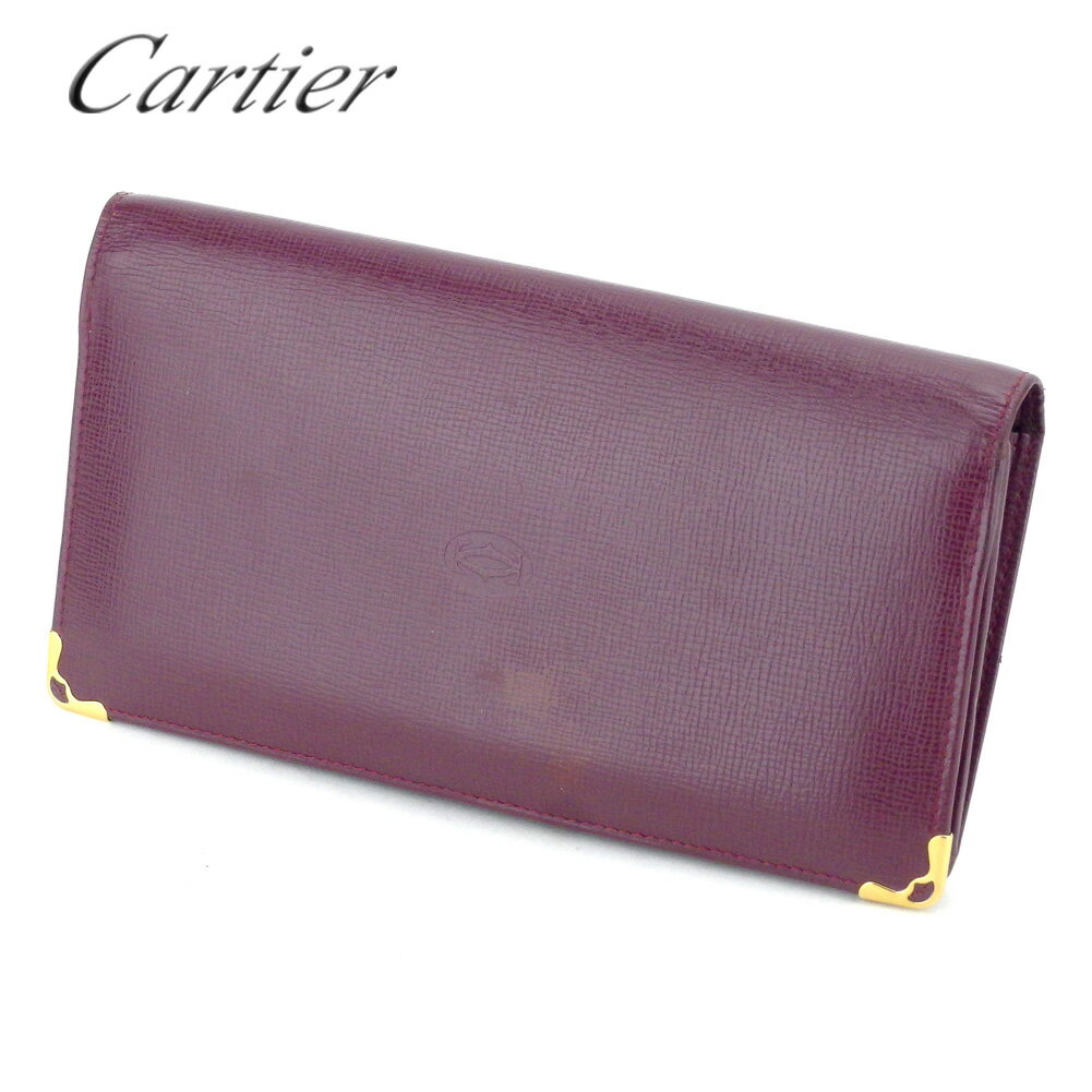 【スプリングセール30％OFF】カルティエ 長財布 ファスナー付き 財布 マストライン ボルドー ゴールド レザー Cartier 【カルティエ】 h692s 【中古】